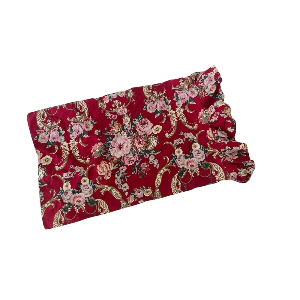 Ralph Lauren Vintage Marseilles 2 piece Red Ruffle Floral King Size Pillow cases